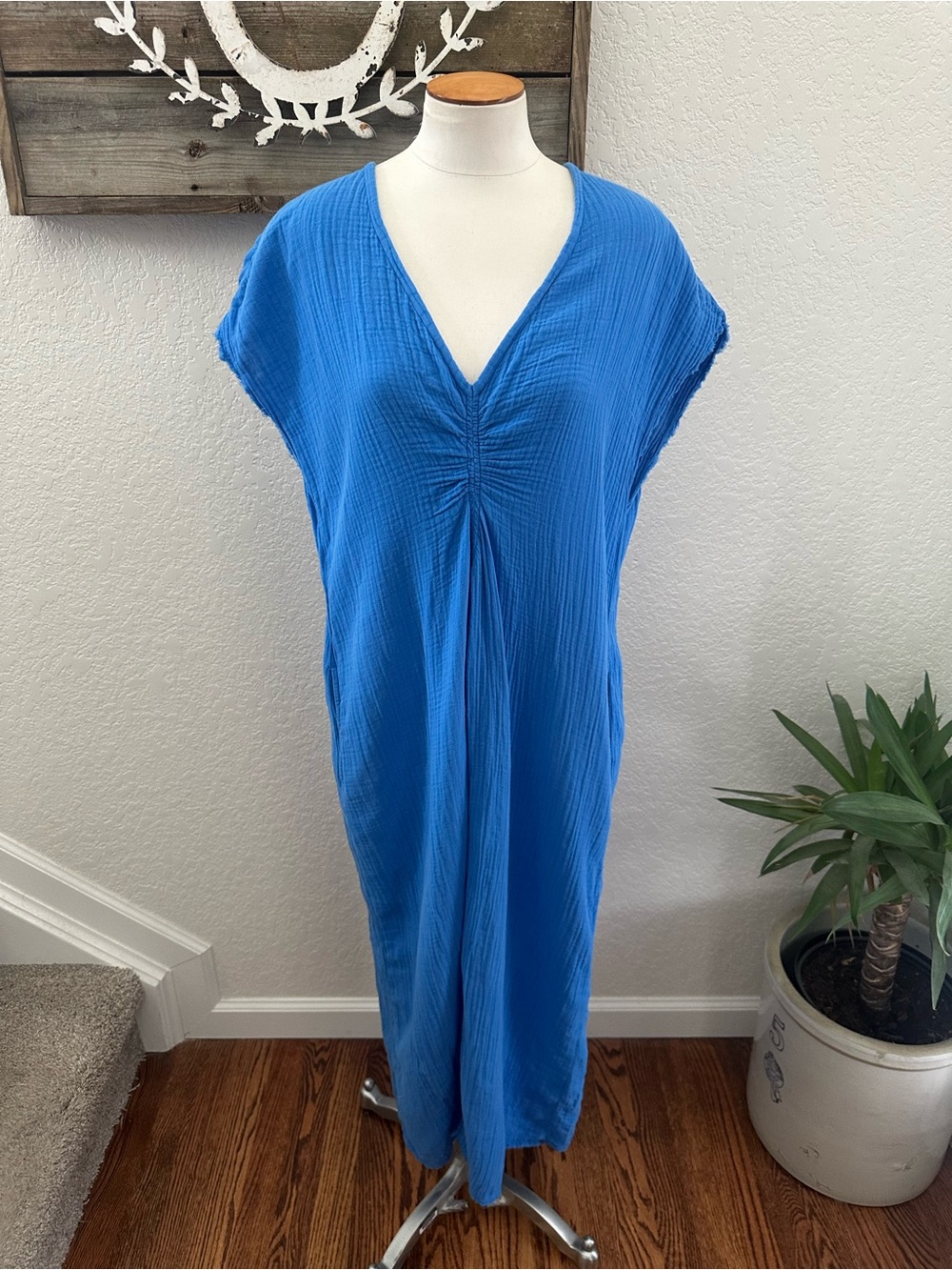 Xirena Blue Women's cotton dress Cover-Up Caftan size M